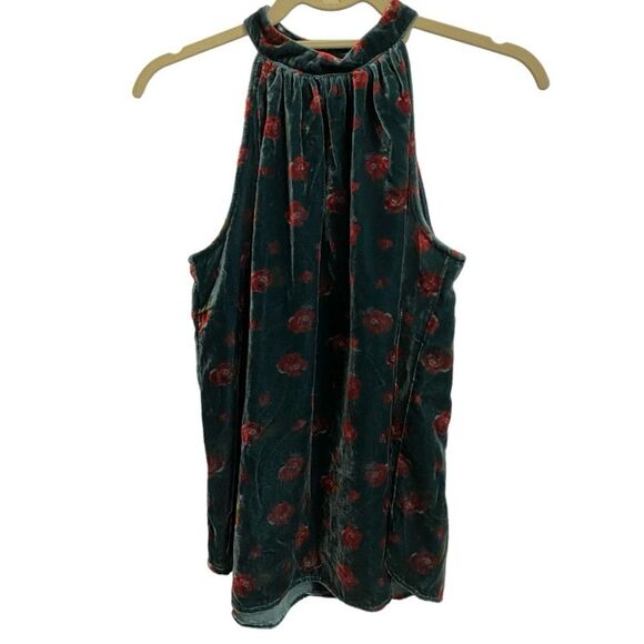 NWT Loft Women's Halter Top Size XS Floral Velvet Shirred Green Red Coquette - Picture 5 of 13